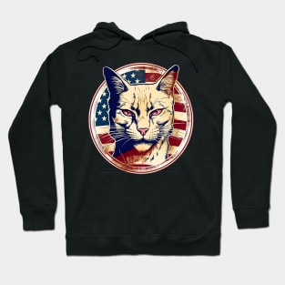 Angry Cat Retro American USA Flag 4th July Pop Art Cat Lover Hoodie